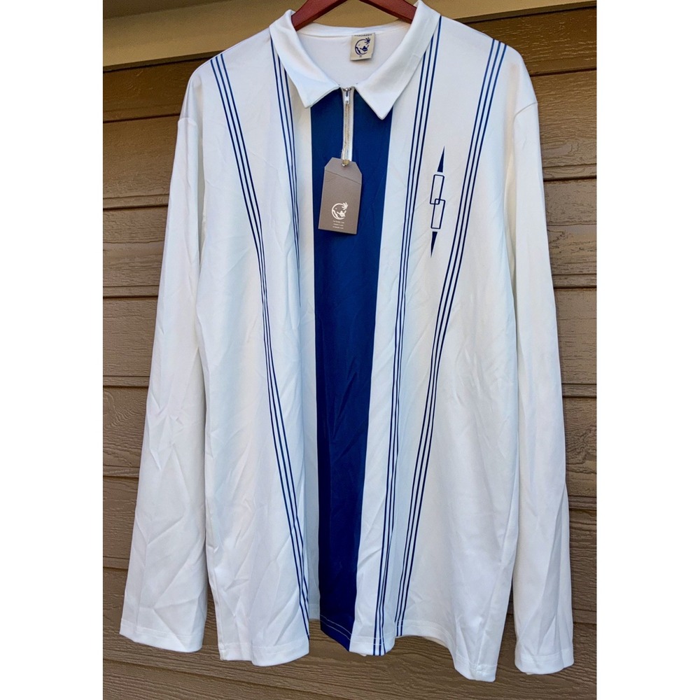 NWT Hardaddy Long Sleeve Bowling Shirt 1/4 Zip White Mens Size XL Retro Vintage